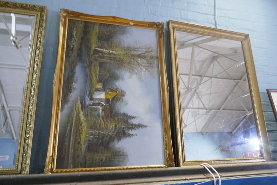 Two modern mirrors and a modern oil painting of a water mill - Bild 2 aus 2