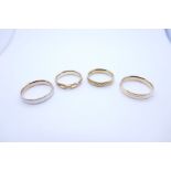 Four 9ct gold hollow wedding bands all with various patterns, approx 6.6g all marked, various sizes