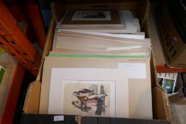 A tray of assorted prints, mainly late 19th Century