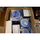 A selection of Wedgwood blue Jasperware, mostly boxed