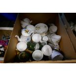 Two boxes of china including some decorated with bamboo and cranes, and some Colclough