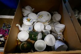 Two boxes of china including some decorated with bamboo and cranes, and some Colclough