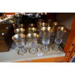 S C Line, made in Italy glass champagne flutes and wine glasses, decorated with swags and tails