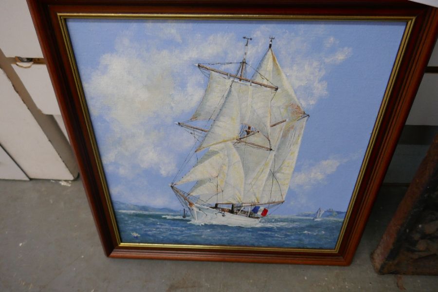 Mirror and two paintings depicting sailing ships - Bild 2 aus 3