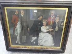 An antique, probably early 19th century oil of figures in interior to include General Bernard, unsig