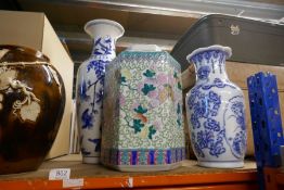 A selection of vases including oriental items with character marks to the bottom including Studio po