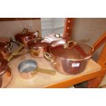 "IRISH CASTLE COPPERWARE"; a quantity of stunning copper plated saucepans and casseroles, includes t