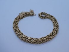 9ct yellow gold fancy link necklace, 43 cm, marked 375, approx 13.7g in miniature handbag case