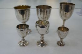 A quantity of silver trophy cups of various styles and hallmarks. One gilted interior. Weight approx