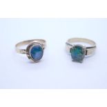 Two 9ct yellow gold dress rings each set with an oval opal, both marked 9ct, sizes N & R, approx 6g