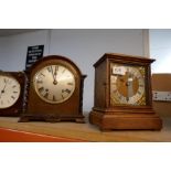 Three vintage oak mantel clocks and and Edwardian mahogany example