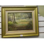 Albert Wells-Price, a modern British oil of Woodland scene with path, signed 39.5cm x 29cm