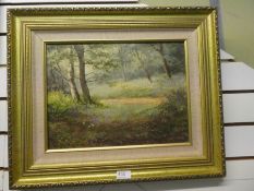 Albert Wells-Price, a modern British oil of Woodland scene with path, signed 39.5cm x 29cm