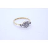 18ct and platinum Art Deco diamond set panel ring in the form of a flower, size P, marked 18ct and P