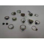 Collection of modern silver dress rings to incl. diamond chip, lapis, topaz, tanzanite, sapphire etc