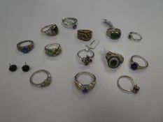 Collection of modern silver dress rings to incl. diamond chip, lapis, topaz, tanzanite, sapphire etc