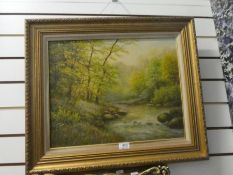 Albert Wells-Price, modern British, an oil of Rocky stream in woodland, signed 49.5cm x 39cm