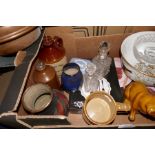 A selection of mixed pottery and glass including Wedgwood and a bed warmer