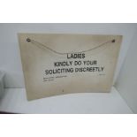 An early 1940's Las Vegas Hotel card sign 'Ladies Kindly Do Your Soliciting Discreetly'