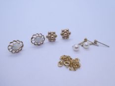 9ct gold bracelet, pair 9ct gold earrings, pair 9ct Pearl drop earrings, etc, approx 5.4g all marked