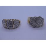 Two 10K yellow gold rings set with diamond chips, size S, marked 10K, approx 9.3g