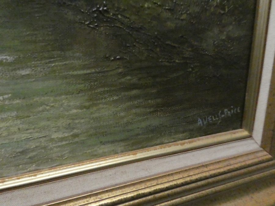 Albert Wells-Price, a modern British oil of Woodland scene with bridge and river, signed, 49.5cm x 3 - Bild 2 aus 2