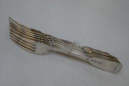 A set of six Victorian large, heavy silver forks, London 1851, Charles Lias, with initialled handles