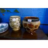 A Royal Doulton stoneware jardinière decorated Autumnal leaves and four other items