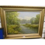 Wells-Price, modern British Albert near pair of oils of Woodland scene and ducks on a river, signed