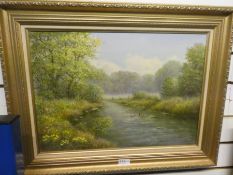 Wells-Price, modern British Albert near pair of oils of Woodland scene and ducks on a river, signed