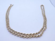 9ct yellow gold rope twist necklace, marked 375, 8.6g approx, 62cm