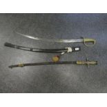 A 19th Century sword, having curved blade with brass handle stamped S1357, and one other sword with