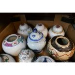 A box of oriental style pottery/china some with character marks to the base