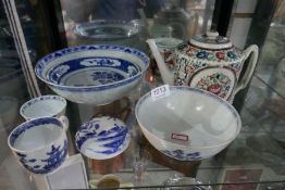 A shelf of Chinese porcelain mainly blue and white, some 19th century