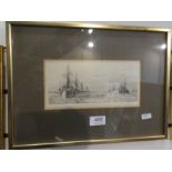 W L Wyllie, a pair of pencil signed etchings of Naval boats, 22cm x 11cm