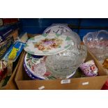 Two boxes of mixed glass and chinaware, various manufacturers, etc