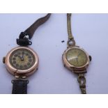 2 antique 9ct gold cased wristwatches