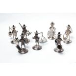 A set of seven Hong Kong Chinese silver tradesmen, to include fishermen. Stamped Sterling HK PP, the