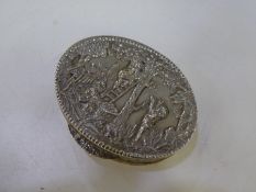 A heavily ornate, decorative Continental trinket box with rich gilted interior, the hinged lid havi