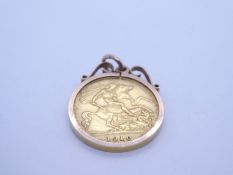 22ct gold Half Sovereign, dated 1910, Edward VII & George & the Dragon, in a 9ct gold pendant mount,