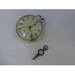 A Victorian silver pocket watch and key in very good condition, winds and ticks. Hallmarked Birmingh