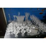 A quantity of glassware, including vases, decanters and drinking glasses