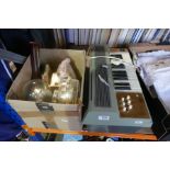 A Virtuoso Cortina electric organ and a box of sundry