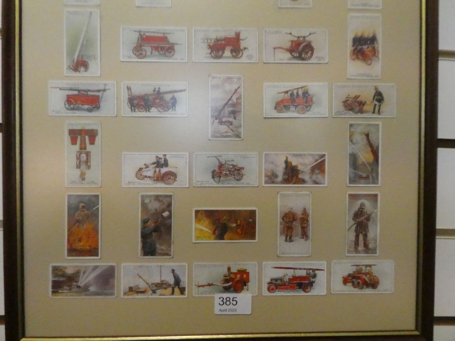 A framed display of Players cigarette cards depicting firefighters and fire engines - Image 4 of 4