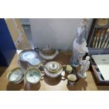 A Lladro figure of lady, a Noritaki style tea set for four and three other items