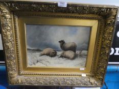 A late 19th century oil of three sheep in snowy landscape, bears signature of Sidney Cooper, 34.5cm