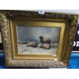 A late 19th century oil of three sheep in snowy landscape, bears signature of Sidney Cooper, 34.5cm