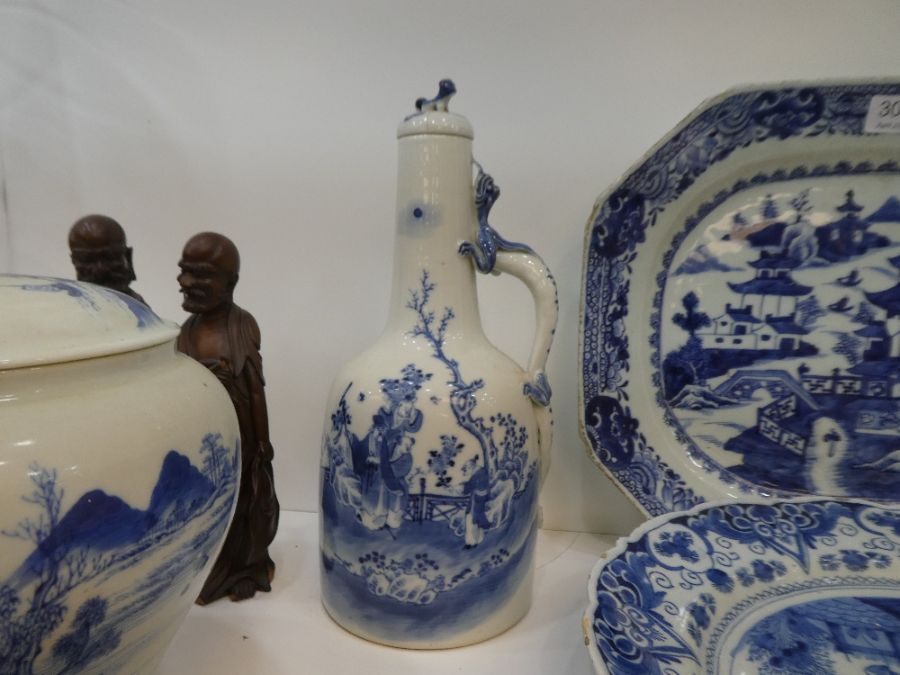 A 19th Century, Chinese blue and white lidded bottle, two Nankin chargers and other oriental items - Image 13 of 30