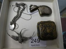 A silver bracelet, as antique silver Victorian Vesta case - kidney shaped, etc