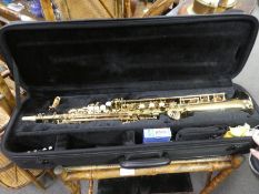 A Soprano straight Saxophone, Elkhart Deluxe in fitted soft case